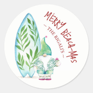 Cute Watercolor Tropical Beach Christmas Classic Round Sticker