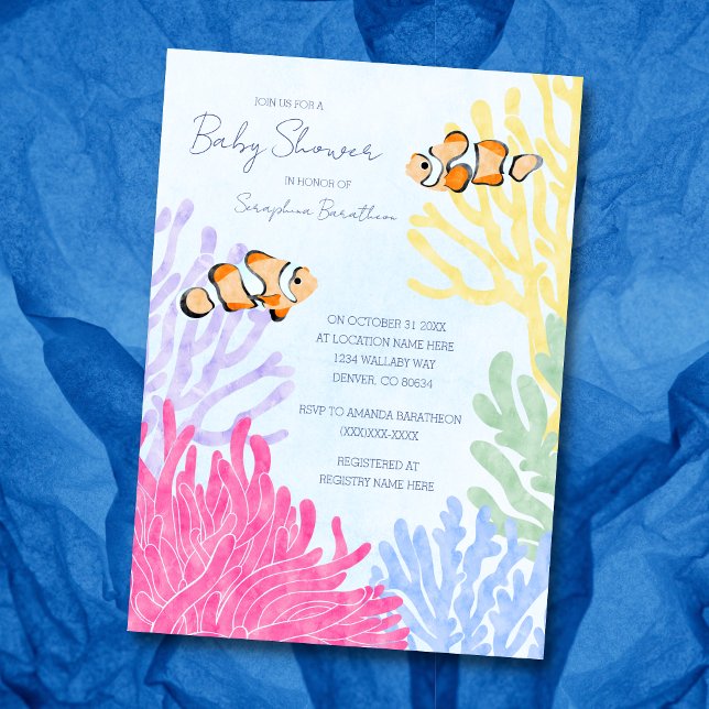 Cute Watercolor Tropical Clown Fish Baby Shower  Invitation (Creator Uploaded)