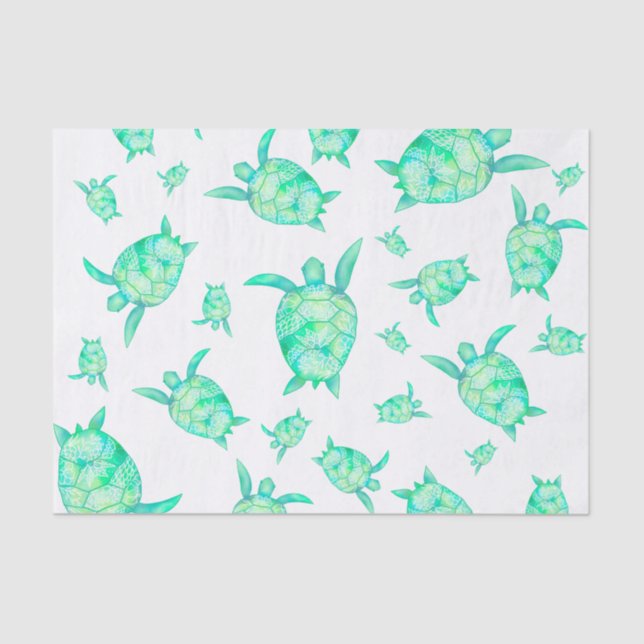 Cute watercolor tropical floral turtles watercolor tissue paper