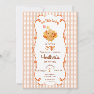 Cute Watercolor Turkey 1st Birthday Invitation