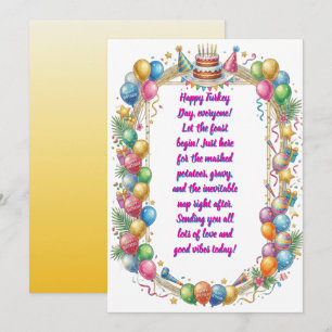 Cute Watercolor Turkey Day Birthday Card