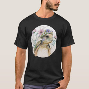 Cute Watercolor Turtle Flower Crown Sea Animal T-Shirt