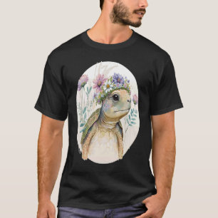 Cute Watercolor Turtle Flower Crown Sea Animal T-Shirt