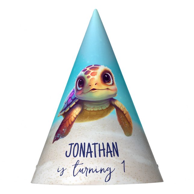Cute Watercolor Turtle Under the Sea Birthday Party Hat (Front)