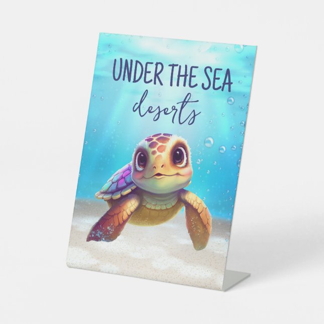Cute Watercolor Turtle Under the Sea Birthday Sign (Front)