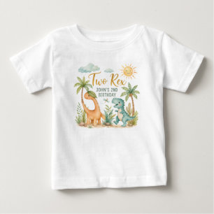 Cute Watercolor Two Rex Dinosaur 2nd Birthday Baby T-Shirt