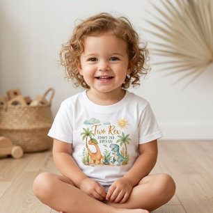 Cute Watercolor Two Rex Dinosaur 2nd Birthday Baby T-Shirt