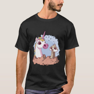 Cute Watercolor Unicorn And Meerkat Colourful Unic T-Shirt