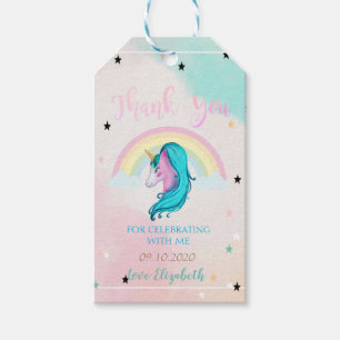 Cute Watercolor Unicorn, Colourful Stars, Rainbow Gift Tags