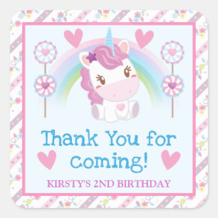 Cute Watercolor Unicorn & Rainbow Birthday Square Sticker