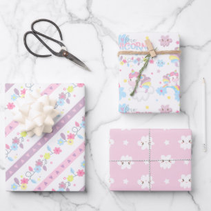 Cute Watercolor Unicorn & Rainbow Birthday Wrapping Paper Sheet