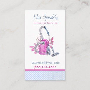 Cute Watercolor Vacuum House Cleaning Service Business Card