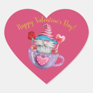 Cute Watercolor Valentine Gnome Heart Sticker