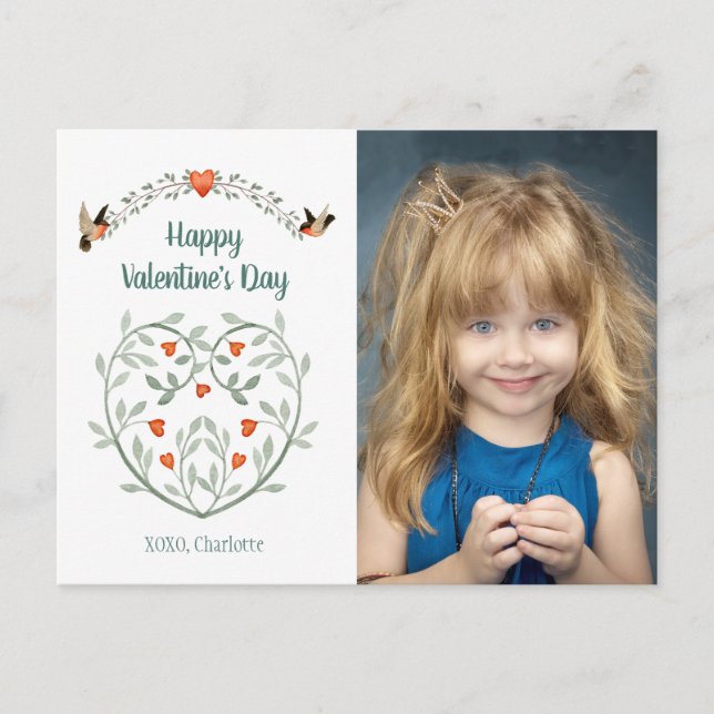 Cute Watercolor Valentine with Your Photo Holiday Postcard (Front)
