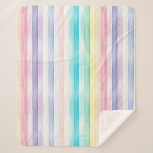 Cute Watercolor Vertical Pastel Rainbow Stripes Sherpa Blanket
