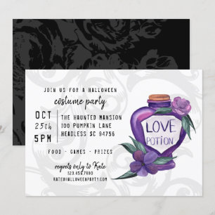 Cute Watercolor Victorian Love Potion Halloween Invitation