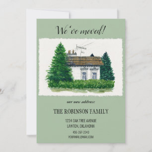Cute Watercolor Vintage Cottage We've Moved Retro Invitation