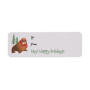 Cute Watercolor Walrus Christmas Gift Tag Label