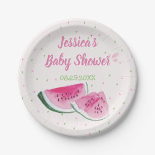Cute Watercolor Watermelon Baby Shower Paper Plate