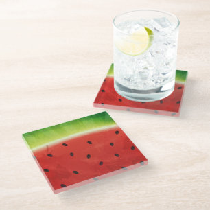 Cute Watercolor Watermelon Giant funny slice Glass Coaster