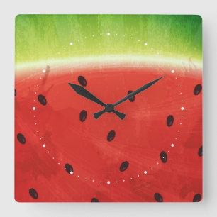 Cute Watercolor Watermelon Giant funny slice Square Wall Clock