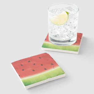 Cute Watercolor Watermelon Giant funny slice Stone Coaster