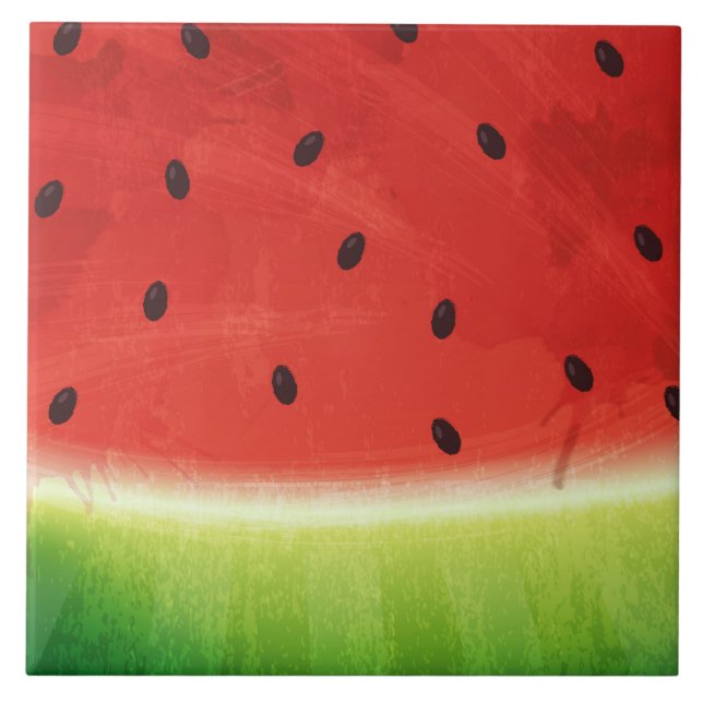 Cute Watercolor Watermelon Giant funny slice Tile (Front)