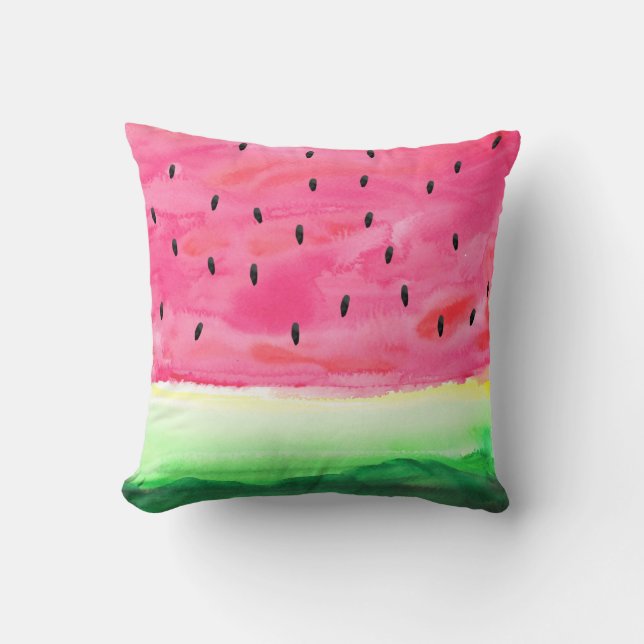 Cute Watercolor Watermelon Pillow (Front)