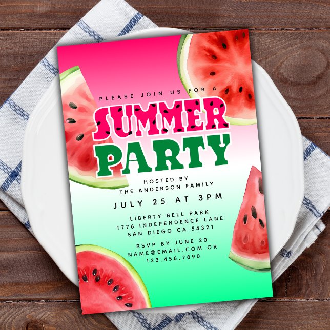 Cute Watercolor Watermelon Summer Party  Invitation (Creator Uploaded)