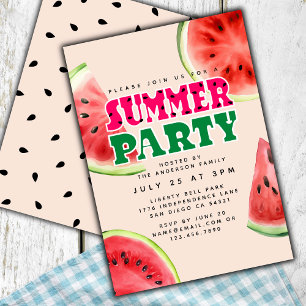 Cute Watercolor Watermelon Summer Party   Pink  Invitation