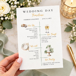 Cute Watercolor Wedding day Timeline Flat Programme