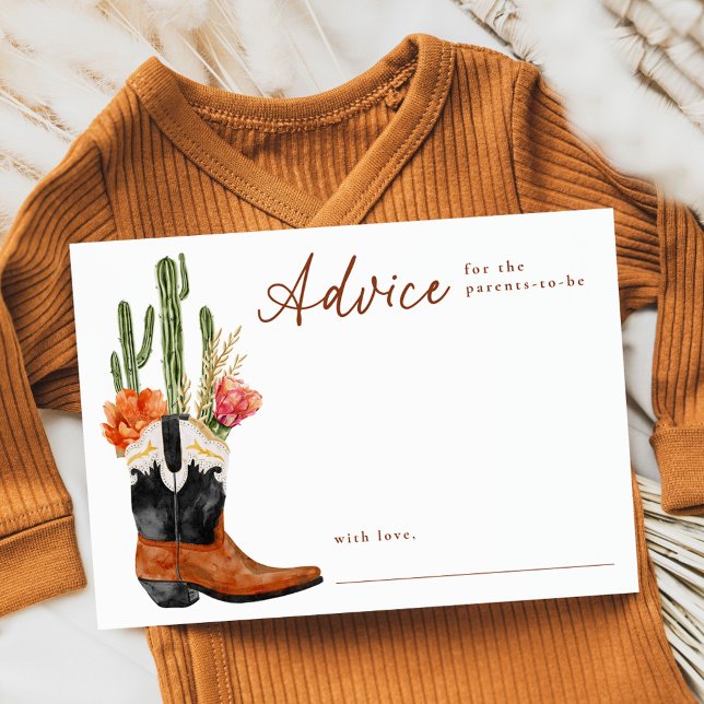 Cute Watercolor Western Boots Baby Shower Advice Card (Creator Uploaded)