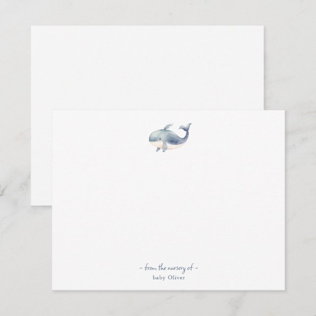 Cute watercolor whale Baby Thank You card (Front/Back)
