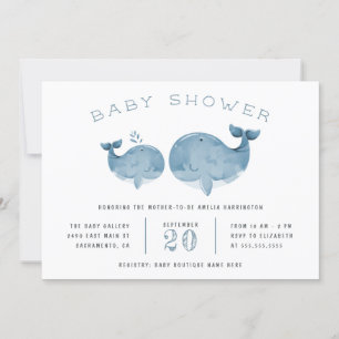 Cute Watercolor Whale Boy's Blue Baby Shower Invitation