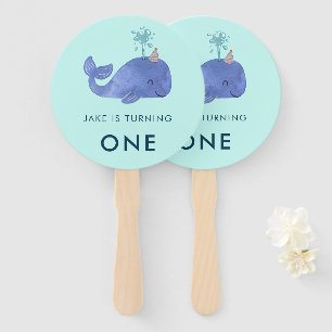 Cute Watercolor Whale Party Hat Birthday Hand Fan