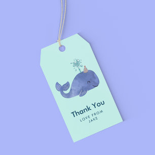Cute Watercolor Whale Party Hat Gift Tags