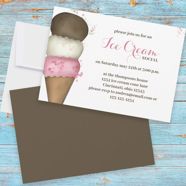 Cute Watercolor Whimsical Ice Cream Social Party Invitation (Creator Uploaded)