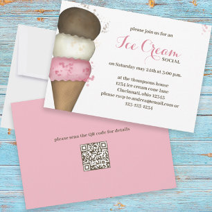 Cute Watercolor Whimsical Ice Cream Social QR Code Invitation