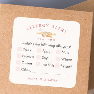 Cute Watercolor Whisk Pin Allergy Alert Square Sticker