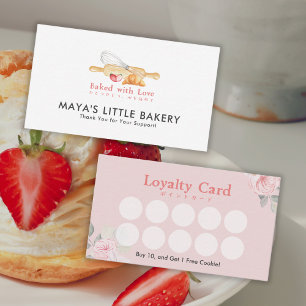 Cute Watercolor Whisk Pin Bakery Loyalty Rewards Business Card