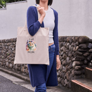Cute Watercolor White and Blues Cat Mum Tote Bag