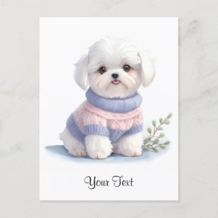 Cute Watercolor White Maltese Puppy Dog Personised Postcard
