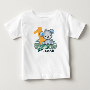 Cute Watercolor Wild Bear First Birthday Baby T-Shirt
