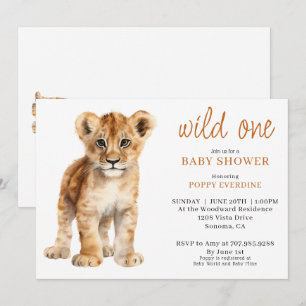 Cute Watercolor Wild One Lion Cub Baby Shower Invitation