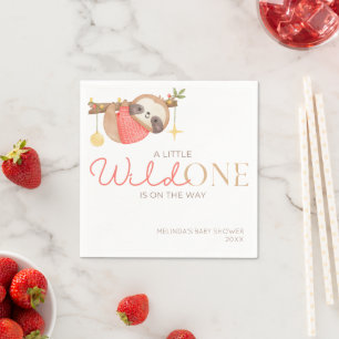 Cute Watercolor Wild One Sloth Baby Shower Napkin
