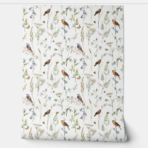 Cute Watercolor wildflower Bird Floral Home Decor Wallpaper