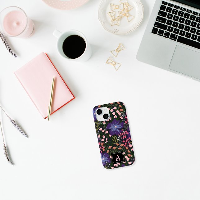 Cute Watercolor Wildflower Monogrammed Initial Case-Mate iPhone Case (Creator Uploaded)