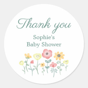 Cute Watercolor Wildflowers Baby Shower Thank you Classic Round Sticker
