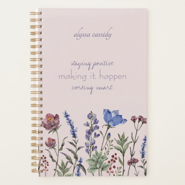 Cute Watercolor Wildflowers Girly Planner (Front)