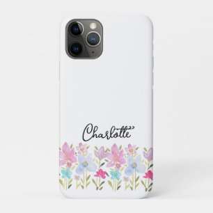 Cute Watercolor Wildflowers Monogrammed iPhone 11 Pro Case